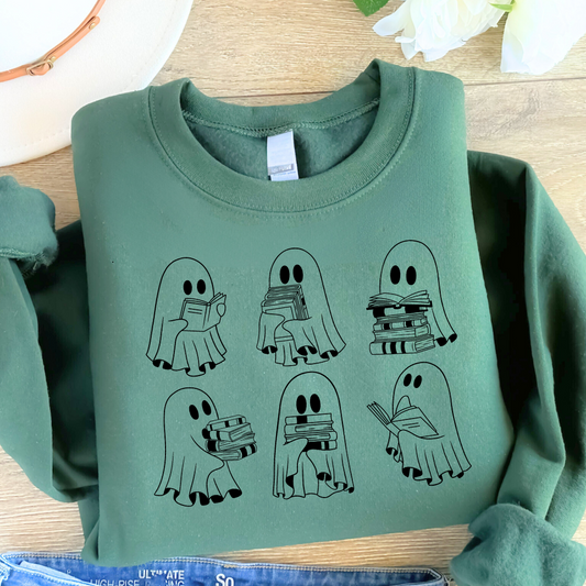 Reading Ghost Crewneck Pullover Sweatshirt, Halloween Gifts, Halloween Sweatshirt,