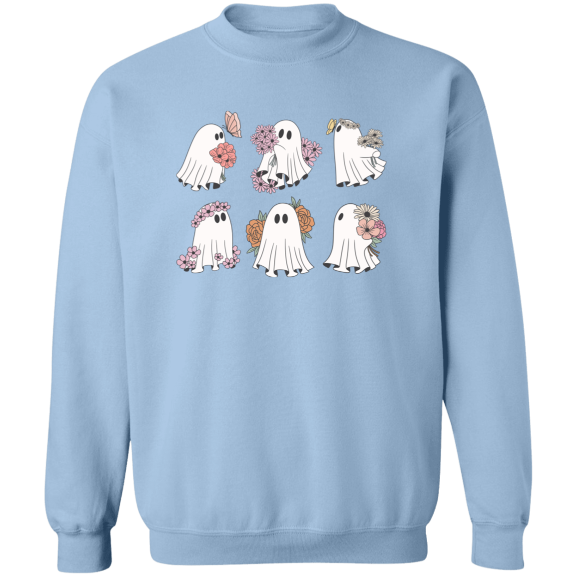 Ghost with Flowers Pullover Sweatshirt, Flowery Halloween Sweatshirt, Halloween Teacher gift, Ghost Crewneck