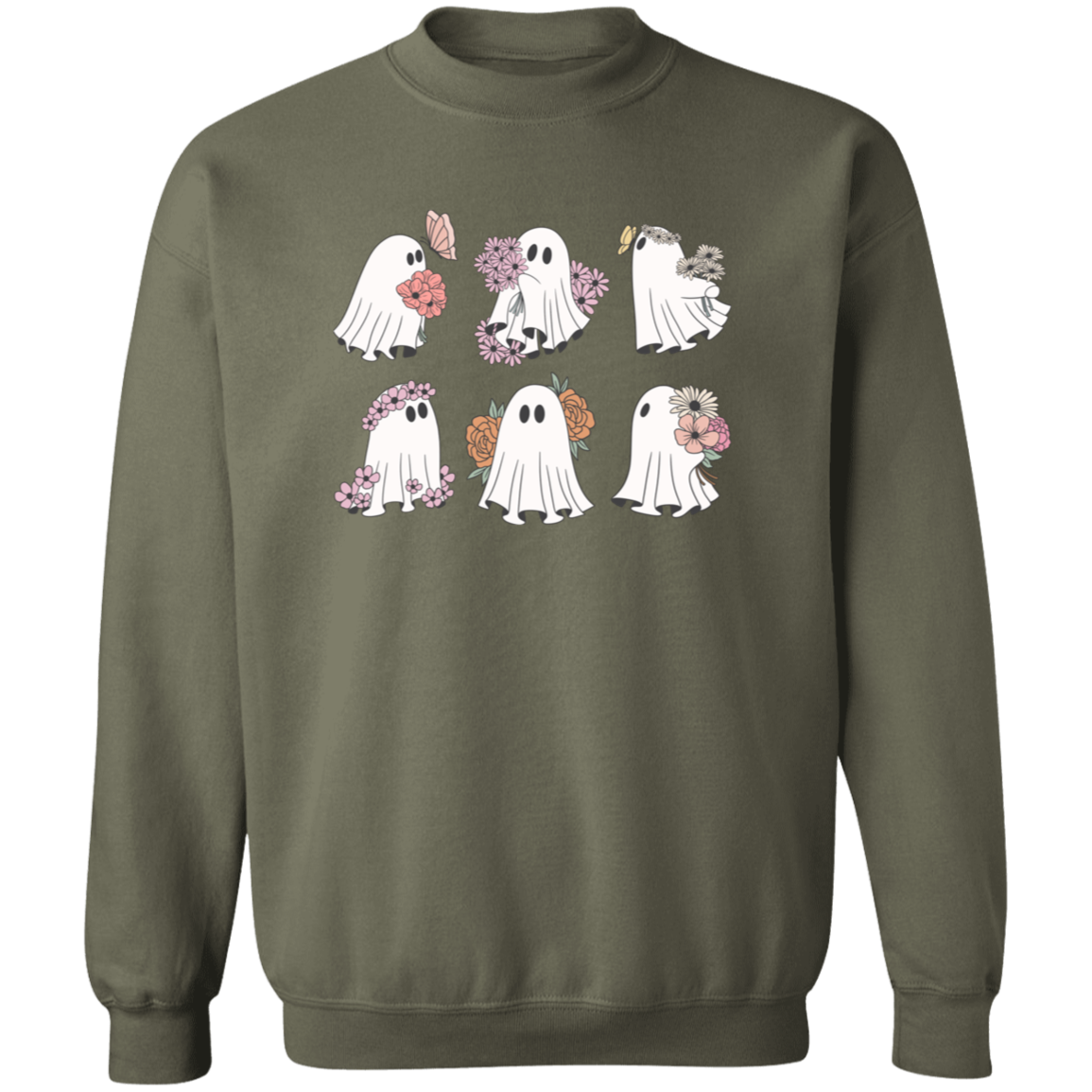 Ghost with Flowers Pullover Sweatshirt, Flowery Halloween Sweatshirt, Halloween Teacher gift, Ghost Crewneck