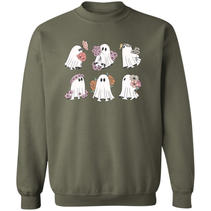 Ghost with Flowers Pullover Sweatshirt, Flowery Halloween Sweatshirt, Halloween Teacher gift, Ghost Crewneck