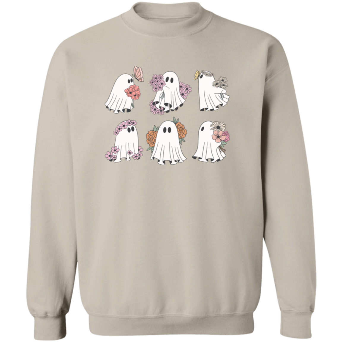 Ghost with Flowers Pullover Sweatshirt, Flowery Halloween Sweatshirt, Halloween Teacher gift, Ghost Crewneck