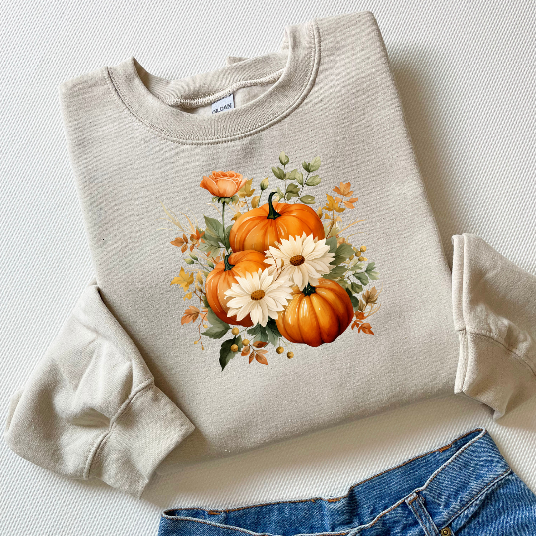 Pumpkins and flowers Sweatshirt, Halloween Crewneck Sweatshirt