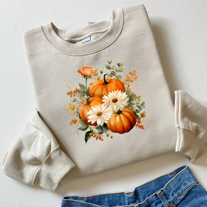 Pumpkins and flowers Sweatshirt, Halloween Crewneck Sweatshirt