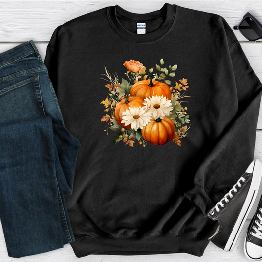 Pumpkins and flowers Sweatshirt, Halloween Crewneck Sweatshirt