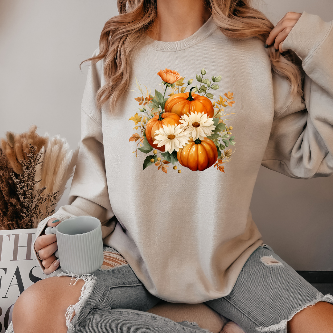 Pumpkins and flowers Sweatshirt, Halloween Crewneck Sweatshirt