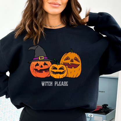 Witch Please Crewneck Pullover Sweatshirt, Halloween Sweater