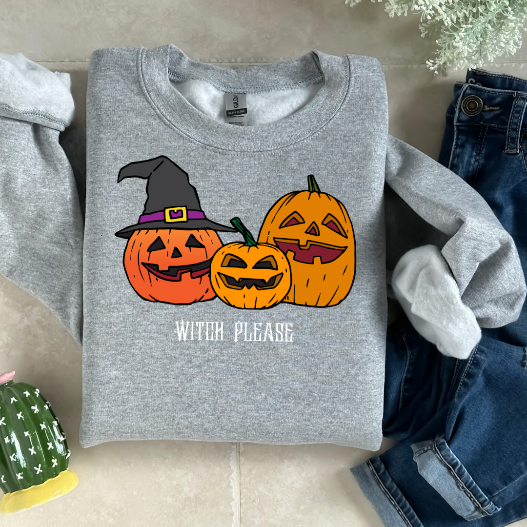 Witch Please Crewneck Pullover Sweatshirt, Halloween Sweater