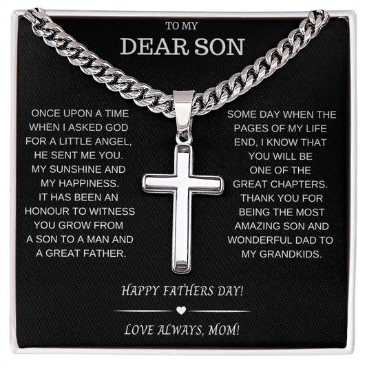 Father's Day Son Gift- Cuban Chain with Artisan Cross Necklace